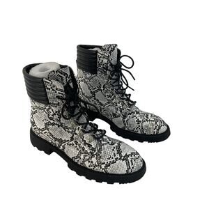Justfab White Black Snake Print Combat Boots Synthetic Women's Size 9.5 Preowned